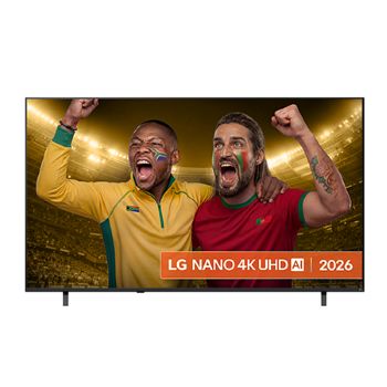 Front view of 75 inch LG NANO 4K UHD AI NU85 Smart TV 2026 75NU850B6LA