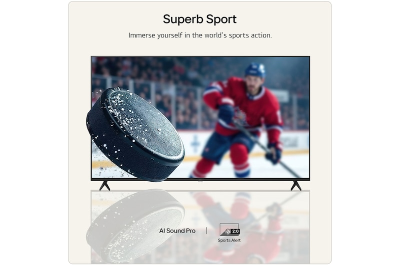 LG NANO 4K UHD AI NU85 features AI Hub for personalization, with an AI icon above a remote control surrounded by labels for Multi AI Search, AI Concierge, AI Voice ID with My Page, AI Chatbot, AI Picture Wizard, and AI Sound Wizard.