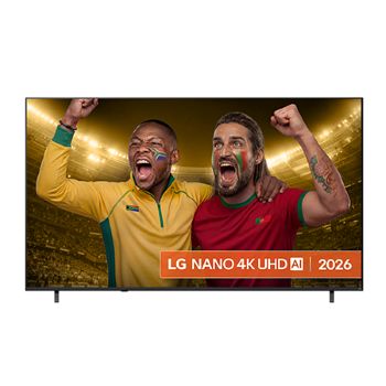 Front view of 85 inch LG NANO 4K UHD AI NU85 Smart TV 2026 85NU850B6LA