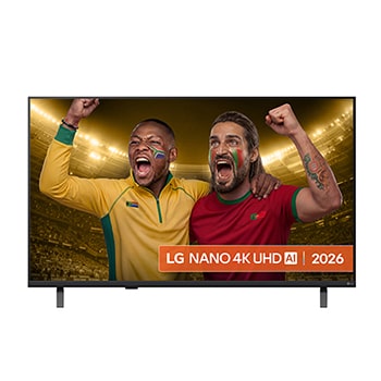Front view of 43 inch LG NANO 4K UHD AI NU85 Smart TV 2026 43NU850B6LA