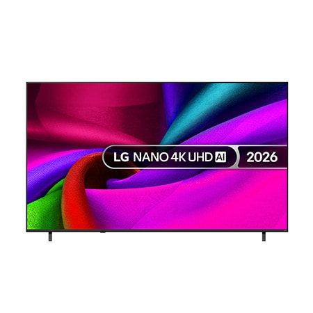 Front view of 85 inch LG NANO 4K UHD AI NU90 Smart TV 2026 85NU900B6LA