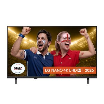 Front view of 43 inch LG NANO 4K UHD AI NU8E Smart TV 2026 43NU8E0B3LA