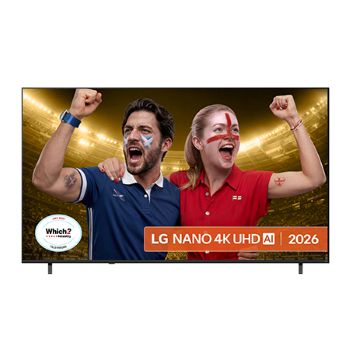 Front view of 85 inch LG NANO 4K UHD AI NU8E Smart TV 2026  85NU8E0B3LA