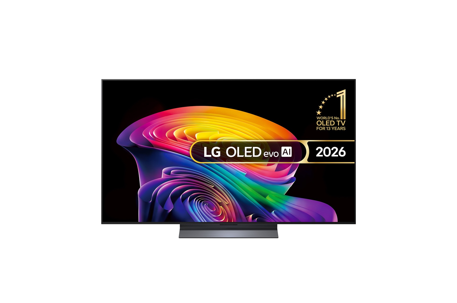 Front view of 55 inch LG OLED evo AI C6 4K Smart TV 2026 OLED55C65LA