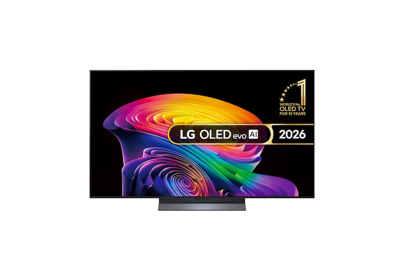 Front view of 55 inch LG OLED evo AI C6 4K Smart TV 2026 OLED55C65LA