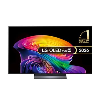 Front view of 55 inch LG OLED evo AI C6 4K Smart TV 2026 OLED55C66LB