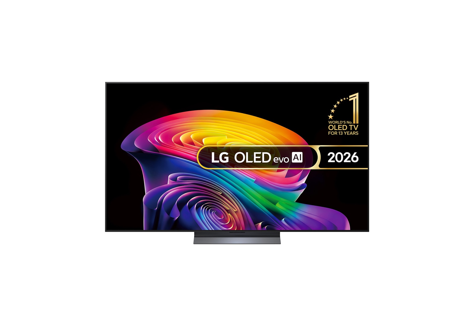Front view of 65 inch LG OLED evo AI C6 4K Smart TV 2026 OLED65C66LB