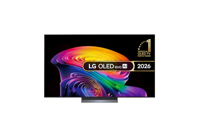 Front view of 65 inch LG OLED evo AI C6 4K Smart TV 2026 OLED65C66LB