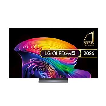 Front view of 65 inch LG OLED evo AI C6 4K Smart TV 2026 OLED65C66LB