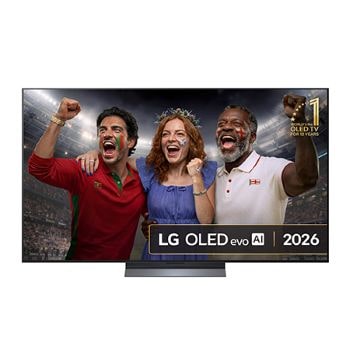 Front view of 65 inch LG OLED evo AI C6 4K Smart TV 2026 OLED65C66LB