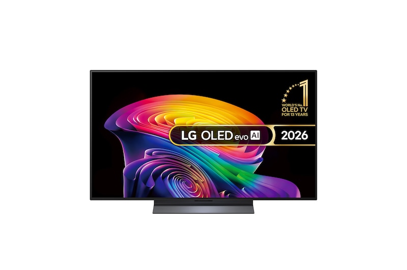Front view of 48 inch LG OLED evo AI C6 4K Smart TV 2026 OLED48C64LA