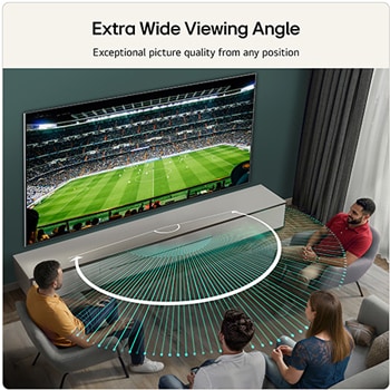 LG OLED evo AI G6 is flush-fit wall-mounted in a modern lifestyle living room, displaying a vivid aurora over a serene coastal village, resembling a framed picture on the wall.