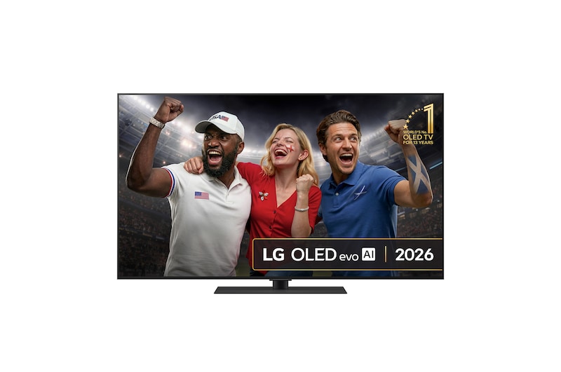 Front view of 55 inch LG OLED evo AI G6 4K Smart TV 2026 OLED55G66LS