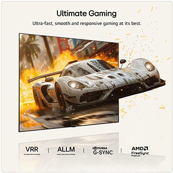 LG OLED evo AI G6 is flush-fit wall-mounted in a modern lifestyle living room, displaying a vivid aurora over a serene coastal village, resembling a framed picture on the wall.