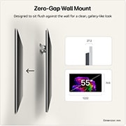 LG OLED evo AI G6 shown in front and side views highlights a 55-inch display with a 1222 mm-wide screen, 703 mm screen height, 787 mm height with stand, a 27.2 mm depth, and a stand footprint measuring 485 by 263 mm.