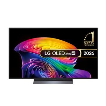 Front view of 48 inch LG OLED evo AI C6 4K Smart TV 2026 OLED48C65LA