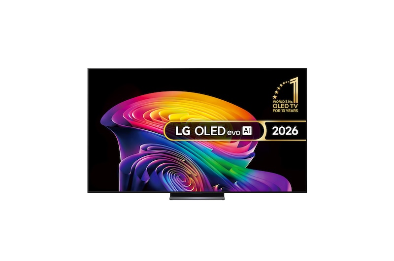 Front view of 65 inch LG OLED evo AI C6 4K Smart TV 2026 OLED65C66LB