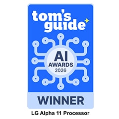 Tom's Guide AI Award 2026 Winner badge for the LG alpha 11 AI Processor.	