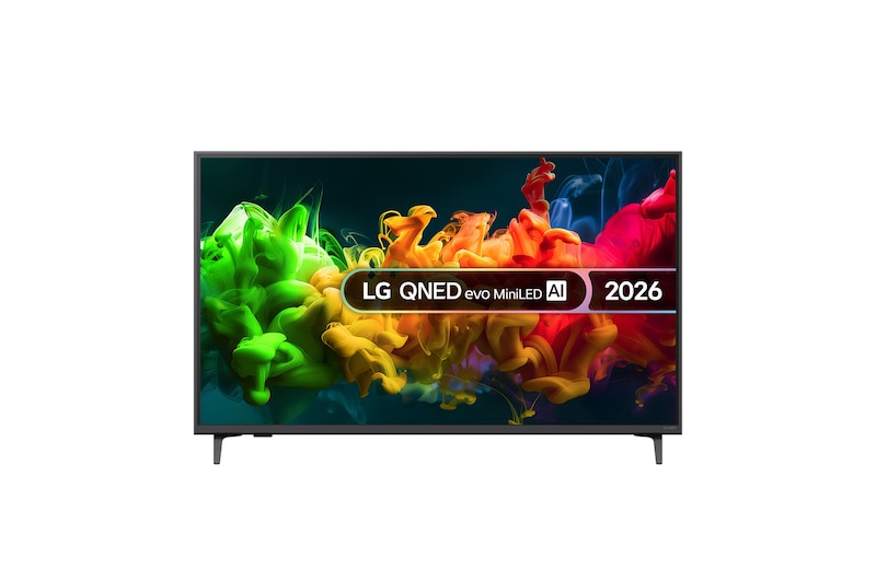 Front view of 43 inch LG QNED evo AI QNED81 Mini LED 4K Smart TV 2026 43QNED81B6C