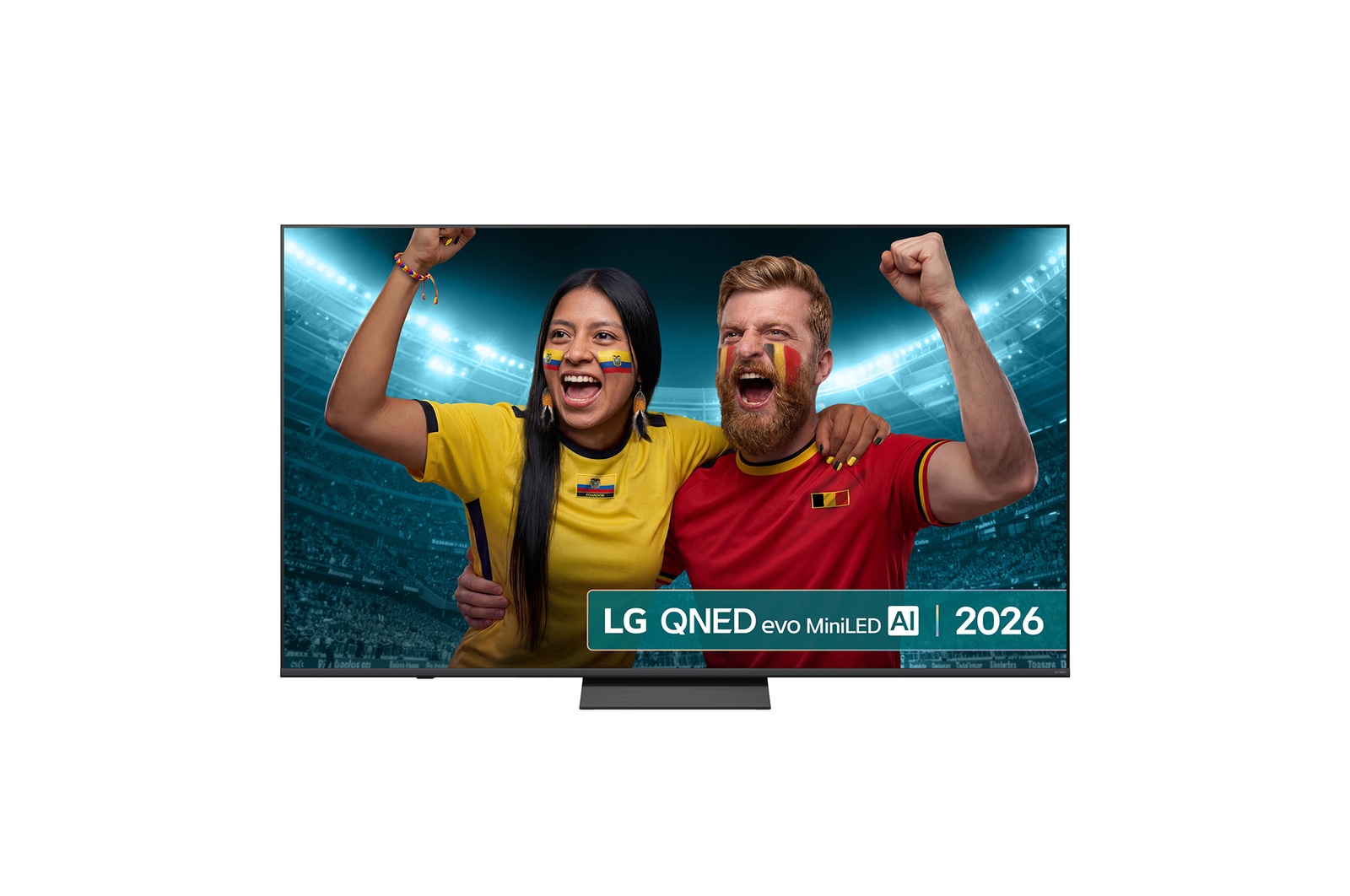 Front view of 75 inch LG QNED evo AI QNED83 Mini LED 4K Smart TV 2026 75QNED83B6A