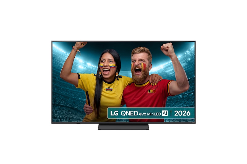 Front view of 65 inch LG QNED evo AI QNED83 Mini LED 4K Smart TV 2026 65QNED83B6A