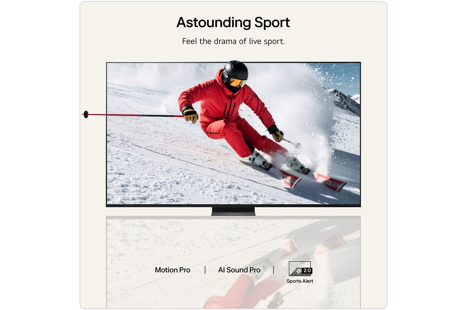 LG QNED evo AI QNED85 Mini LED Sports Forecast by AI Concierge displays a live soccer match with an on-screen AI panel presenting predictions, player insights, and league data, suggesting how AI analyzes gameplay to forecast match outcomes. 