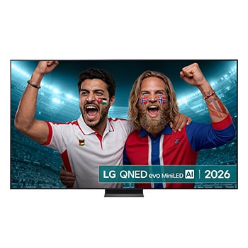 Front view of 100 inch LG QNED evo AI QNED87 Mini LED 4K Smart TV 2026 100QNED87B6