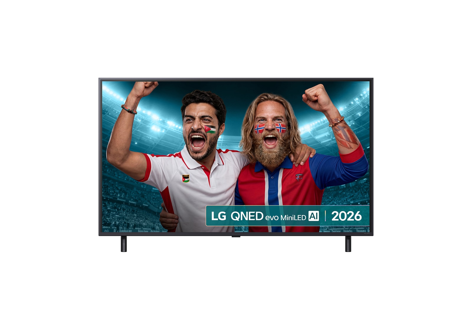 Front view of 50 inch LG QNED evo AI QNED85 Mini LED 4K Smart TV 2026 50QNED85B6B