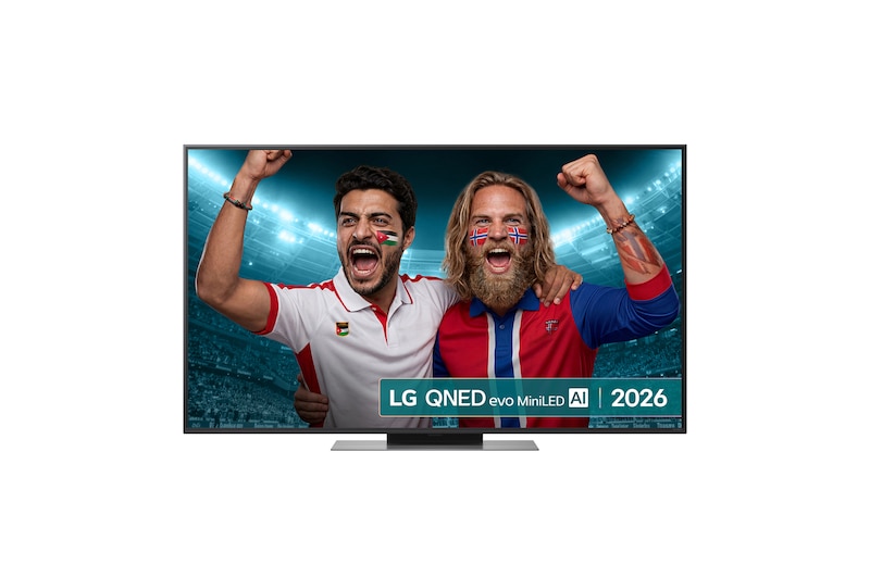 Front view of 55 inch LG QNED evo AI QNED86 Mini LED 4K Smart TV 2026 55QNED86B6B