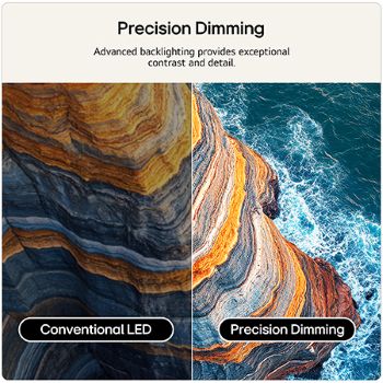 LG QNED evo AI QNED85 Mini LED’s alpha 8 AI Processor 4K Gen3 glows in blue light on a circuit board, highlighting AI processing performance with NPU up to x5.0 faster, CPU 10% faster processing, and 20% larger memory capacity.
