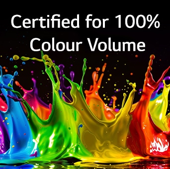 LG QNED evo AI QNED93 Mini LED with Dynamic QNED colour Pro fills the screen with vivid, fluid bursts of multicoloured, paint-like motion, showcasing enhanced colour vibrancy certified for 100% colour Volume.