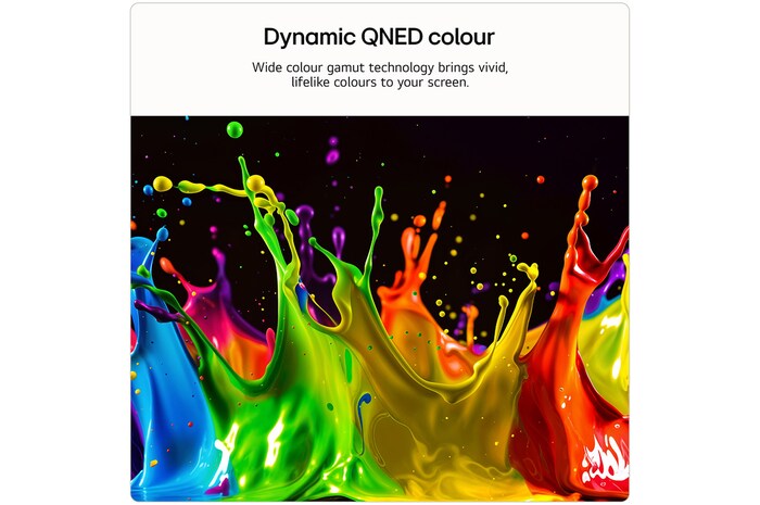 LG QNED AI QNED70 Mini LED’s alpha 7 AI Processor 4K Gen9 glows at the center of a yellow circuit board, highlighting smarter, more powerful AI processing that enhances 4K image clarity with improved contrast and depth.