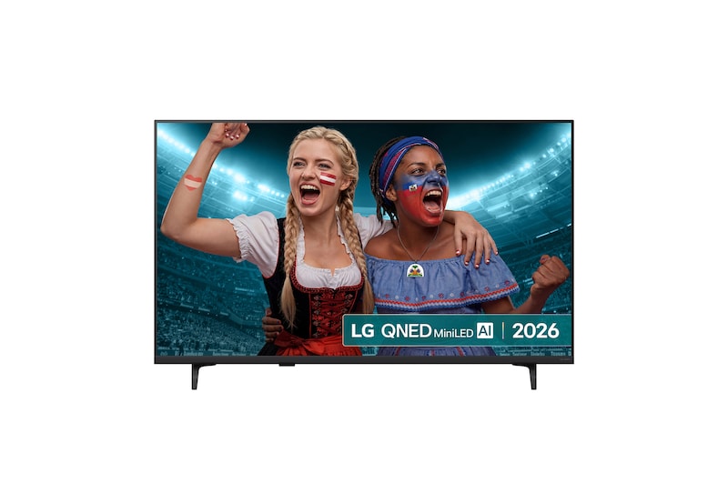 Front view of 43 inch LG QNED AI QNED72 Mini LED 4K Smart TV 2026 43QNED72B6B