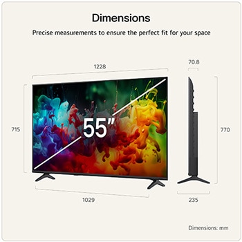 LG QNED AI QNED70 Mini LED with Dynamic QNED Color fills the screen with vivid, fluid bursts of multicolored, paint-like motion, showcasing enhanced color vibrancy certified for 100% Color Volume.