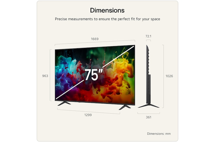 LG QNED AI QNED70 Mini LED Ultra Big TV is wall-mounted in a bright living room, showing an intense soccer moment with vivid colors and refined picture quality across a wide screen, as a family seated on sofas cheers together.