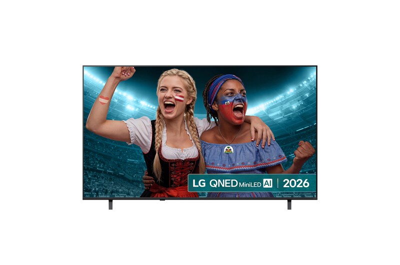 Front view of 75 inch LG QNED AI QNED72 Mini LED 4K Smart TV 2026 75QNED72B6A