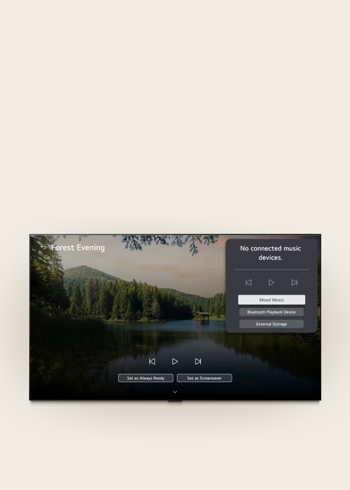 Walkthrough of how an LG TV can be set up to play mood music to sync with the visuals.