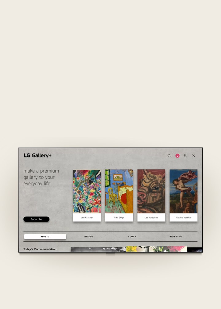 From the home screen of an LG TV, the process of setting your preferences to get auto-curated content is shown. From choosing between different kinds of content to receiving the personalised profile.