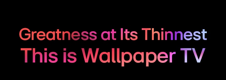 A text "Greatness at Its Thinnest This is Wallpaper TV" in a bold, sans-serif font. The letters have a vibrant pink-to-purple gradient effect against a solid black background.	