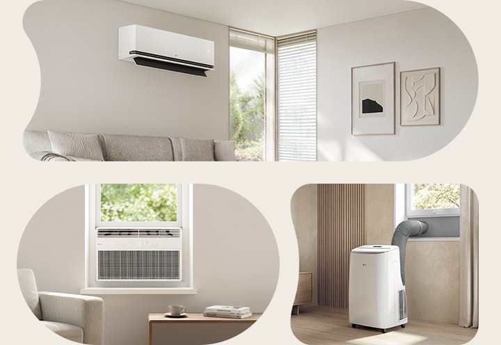Ba loại máy điều hòa không khí: loại gắn cửa sổ, loại gắn tường và loại di động có ống dẫn khí ra cửa sổ.