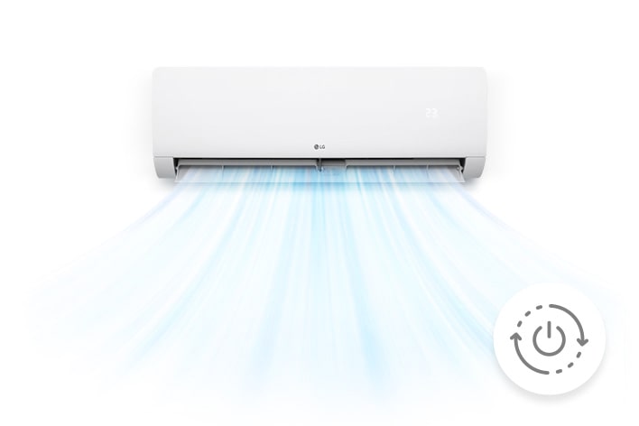 Hình ảnh một chiếc máy điều hòa LG đang thổi khí mát với tính năng tự khởi động lại.