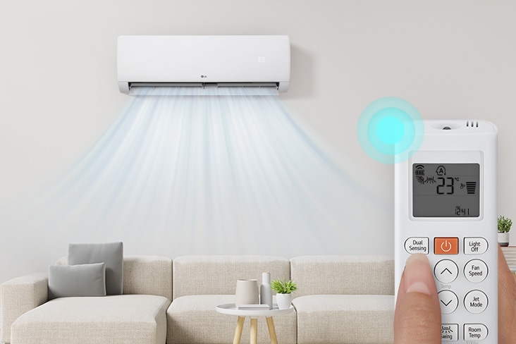Máy điều hòa LG hoạt động ở chế độ hút ẩm dựa trên nhiệt độ phòng thông qua nút chọn chế độ.