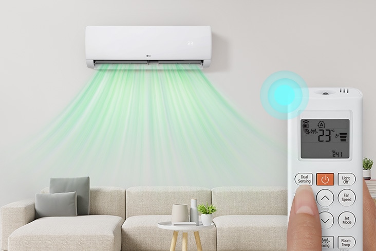 Quạt của máy điều hòa LG hoạt động dựa trên nhiệt độ phòng thông qua nút chọn chế độ.