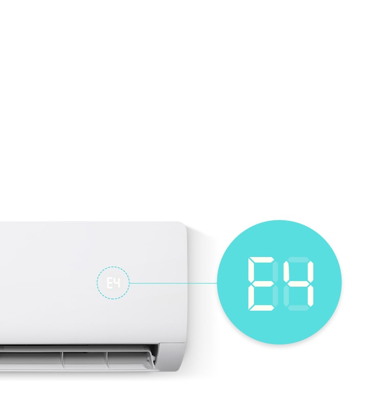 Hình ảnh một máy điều hòa LG hiển thị mã lỗi LED “E4” cùng với thông báo chẩn đoán thông minh.