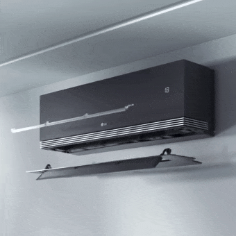 Hình ảnh động mô phỏng máy điều hòa LG thể hiện chức năng Dual Vane giúp điều khiển luồng không khí chính xác.