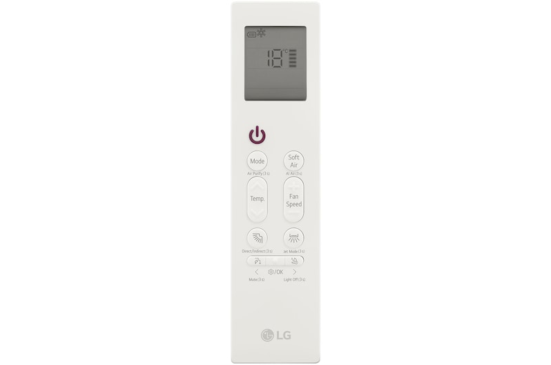 Điều khiển từ xa của máy điều hòa LG với màn hình hiển thị và các nút bấm