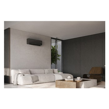 Phòng khách hiện đại với máy điều hòa LG được lắp trên tường