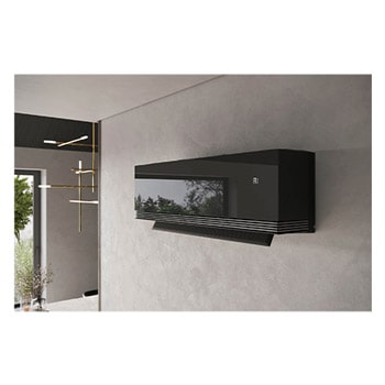 Máy điều hòa LG AI Air với cánh đảo gió đang mở, hiển thị nhiệt độ 18°C