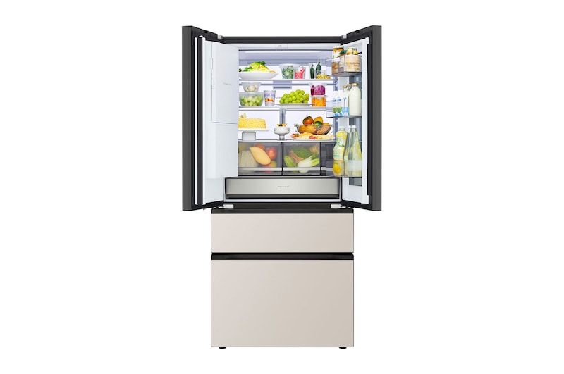 Mặt trước mở cửa với thực phẩm được lưu trữ bên trong