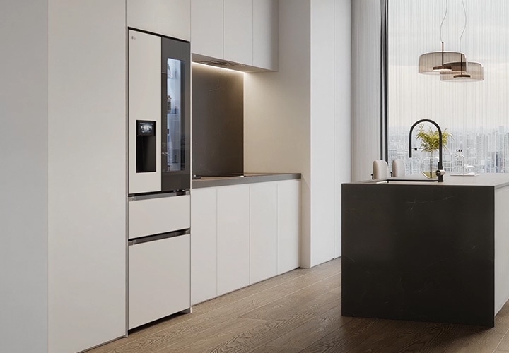 Tủ lạnh LG trước đây nhô ra khỏi hệ tủ nay có thể lắp vừa vặn, phẳng liền với nội thất nhờ thiết kế cửa mỏng hơn.